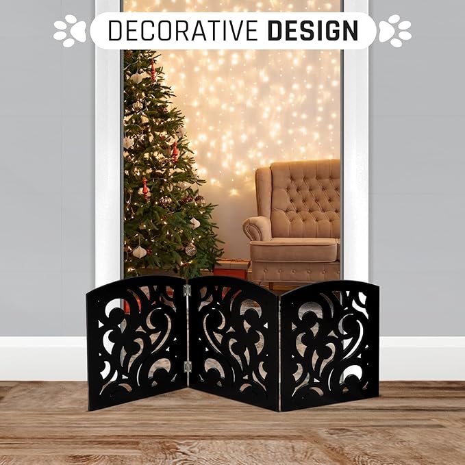 Bundaloo Freestanding Dog Gate Expandable Decorative Wooden Fence for Small to Medium Pet Dogs, Barrier for Stairs, Doorways, & Hallways