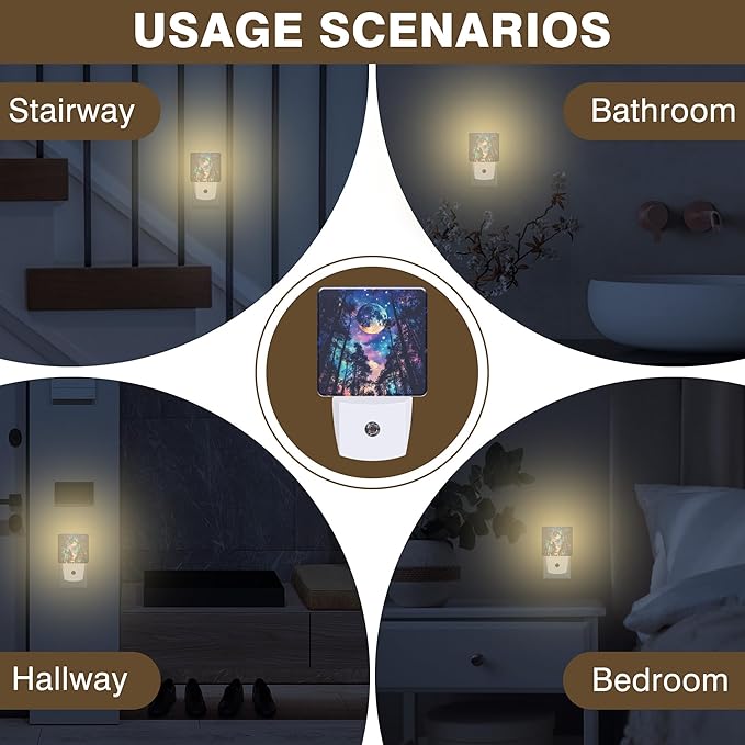 Starry Sky Night Light Moon and Forest Night Lights Plug into Wall Smart Dusk to Dawn Sensor 0.5W Energy Efficient Led Lamp for Men Women Bedroom Bathroom Hallway Stairway Decor