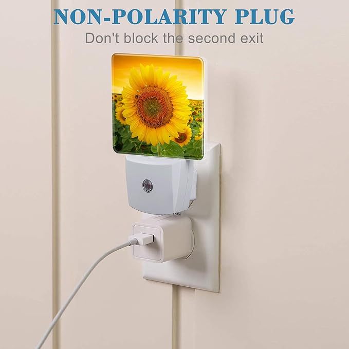 Plug in Night Lights Sunset Sunflower Field Nightlight Plug Into Wall Dusk to Dawn Sensor LED Night Light for Kid Girls Boys Women Men Room Decor, Hallway, Kitchen, Bathroom, Nursery, Stairs