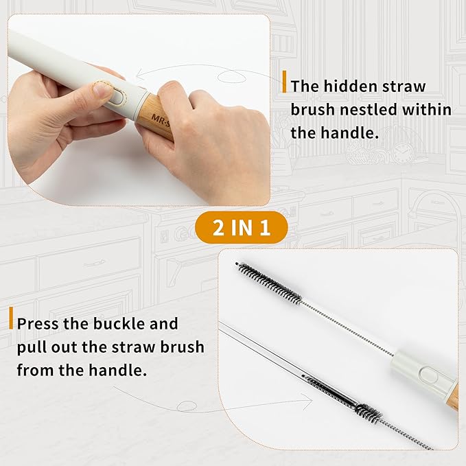 MR.SIGA Water Bottle Brush and Straw Cleaner Brush, Long Handle Bottle Cleaner Brush, 2 in 1 Bottle Cleaning Brush for Sports Bottles, Baby Bottles, Mugs, Straws