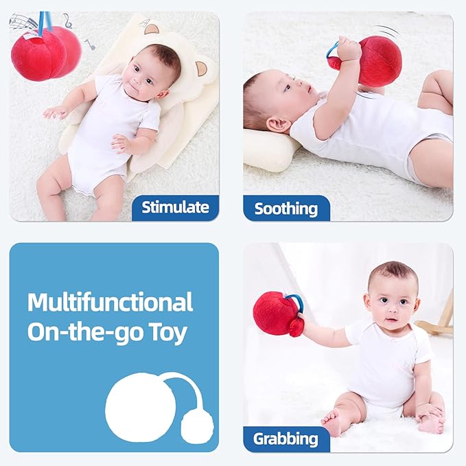 Jollybaby Soft Plush Stuffed Red Oball with Rattle Toys for Infant Baby 0-3-6 Months, High Contrast Sensory Rattles Teething Ball Toys for Baby, Newborn Boy Girls Shower Gifts