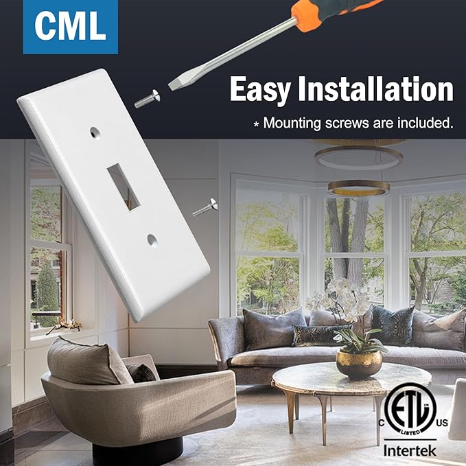 CML Jumbo Toggle Light Switch Plate Covers, 6 Pack Oversized Electrical Wall Plates, 1-Gang White Switch Plates, Over-Size 3.5” x 5.5”, Impact Resistant, ETL Listed