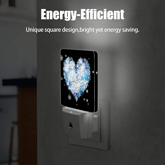 Winter Art Hearts Dusk to Dawn Night Light, Auto Sensor Lamp Home Indoor Stairway Kitchen Corridor, Night Lights Plug into Wall Decor, Boys Girls Women Men Room Gifts