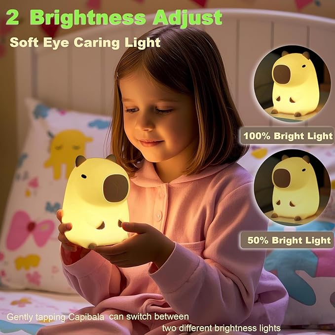 DREAMING MY DREAM Cute Capybara lamp,Squishy Capybara Night Light LED Rechargeable Novelty Animal Night Lamp,2 Levels Dimmable Nursery Nightlight for Kids,Touch Lamp for Bedroom