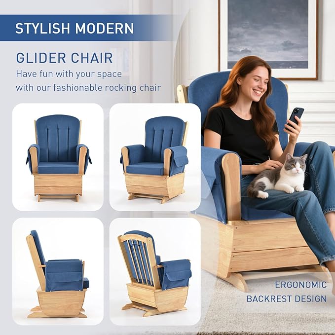 SafeRocker Standard Glider Rocker - Baby Feeding and Rocking Chair for Nursery, Daycare Environment - Cut Pile Nursery Rocking Chairs with 280lbs Weight Capacity, Blue