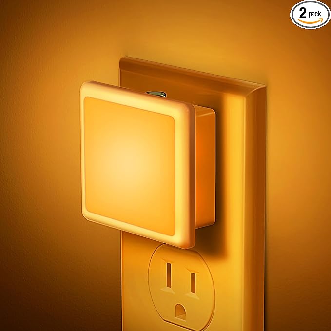 JandCase Amber Night Light[2 Pack], Night Lights Plug into Wall, LED Plug in Nightlight with Dusk-to-Dawn Sensor, 0.3W Dim Night Light for Sleep, Bedroom, Bathroom, Hallway, Non-dimmable