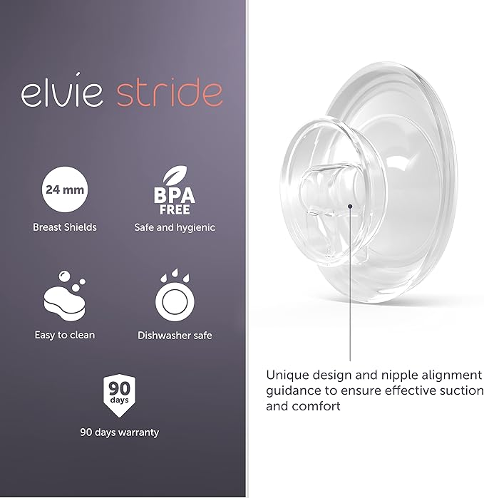 Elvie Stride Breast Pump Breast Shield - 24mm - Nipple Flange for Pumping Breast Milk - Accessories & Breastfeeding Essentials for Electric Pumps - BPA Free, Dishwasher Safe - 2 Pack