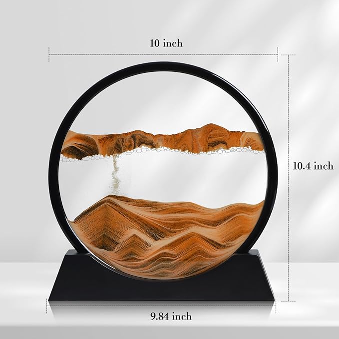 Moving Sand Art Liquid Motion, 3D Deep Sea Sandscape Color Quicksand Decor, Round Glass Moving Sand Art Picture Relaxing Desktop Home Office Work Decor (Orange, 12 inch)