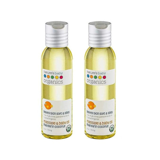 Nature's Baby Organics Baby Oil Soothing & Hydrating Shower Oil No Mineral Oil & NonGreasy Soft & Healthy Skin Massage Oil for Newborn & Kids Sunflower & Olive Oil Mandarin Coconut (2