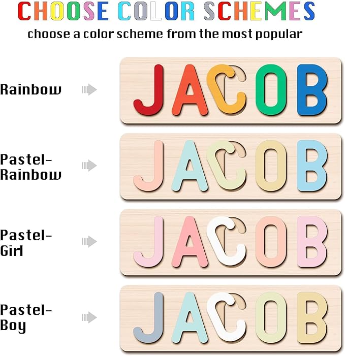 Personalized Name Puzzle for Kids Engraved Text Greetings on Back Custom Wooden Name Signs with Pegs for Baby Boy & Girl 1 Year Old Nursery Gifts Educational Toys Toddler Puzzles for Newborn