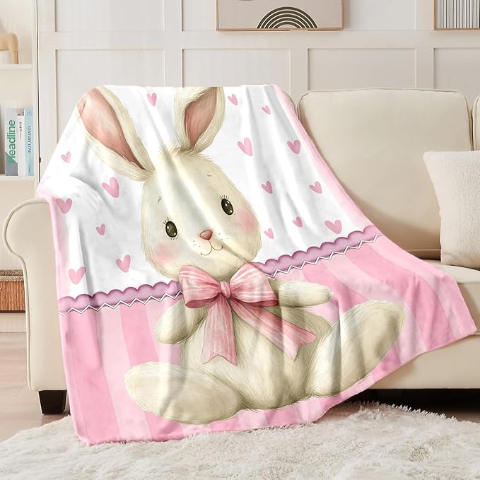 Personalized Baby Blanket for Girls, Custom Baby Blanket with Name, Soft Cozy Personalized Name Blankets for Kids, Customized Rabbit Blanket for Infant Toddler Birthday Christmas