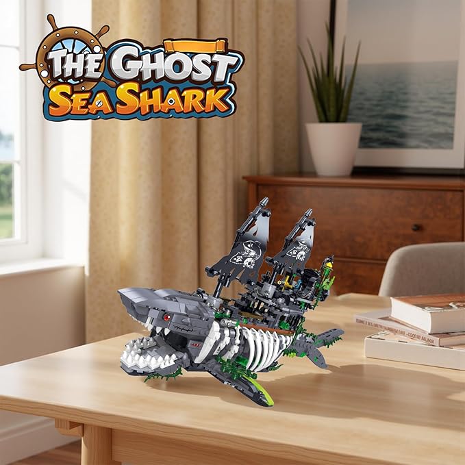 Mechanical Shark Ship Building Blocks Set, The Ghost Sea Shark Pirate Ship Building Blocks Sets,Toys Gift for Kids Adult Collections Enthusiasts