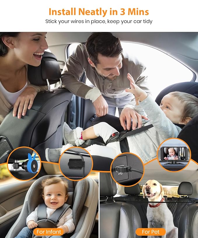 Babyvue BV2 USB Car Camera for Baby : 4.5" Car Seat Camera with 1080P Crystal Clear Mirror View, Easy Installation Carseat Rear Facing Moitor for Pet & Kids, HD IR Night Vision Backseat Monitor