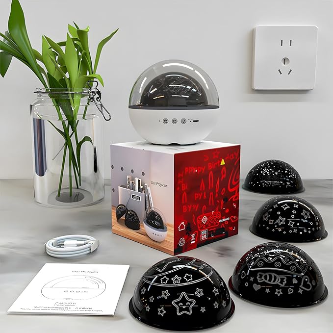 Colorful Life Star Projector Night Light for Kids with Music Box, 5 Films, Rotating Galaxy Light, USB Powered Baby Nursery Lamp for Bedroom (Blue, Green, White, USB-Rechargeable Eight Tone Model)