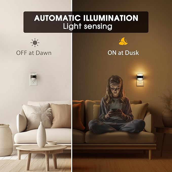 Night Light, Night Lights Plug into Wall, LED Clear Night Light for Kids, Adjustable Brightness NightLights with Dusk to Dawn Sensor for Bedroom Bathroom, 3000K/4000k/5000K, 2 Pack