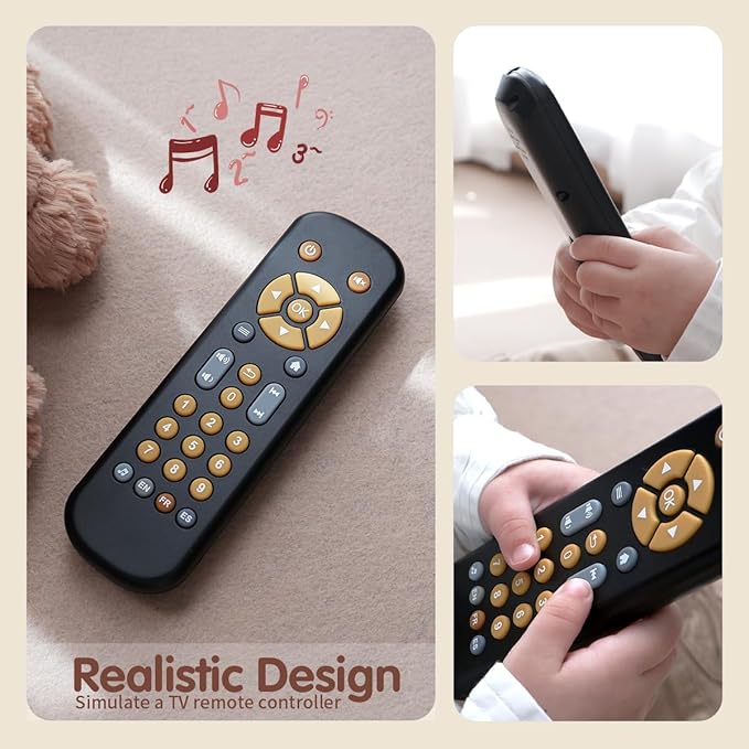 Nueplay Baby TV Remote Control Toy with Light and Sound, Toddler Realistic Controller with 3 Languages, Early Educational Learning Musical Toys, Preschool Infant Boys Girls 6, 12, 18 Months, Black