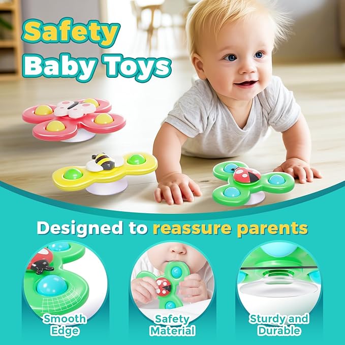 Airplane Travel Toys for Toddlers 1-3: Suction Cup Spinner Toys for 1 Year Old Boy Girl Birthday Gift - Sensory Spinning Baby Bath Toys 6-12-18 Months