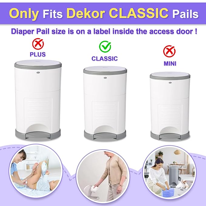 Refills Only Compatible with Dekor Classic Diaper Pail Refills|4 Pack for 2772 Diapers(Extra 40% Lengths)Diaper Pail Bags with Extra 30% Thickness Powerful Odor Eliminate Lavender Scent for Baby/Adult