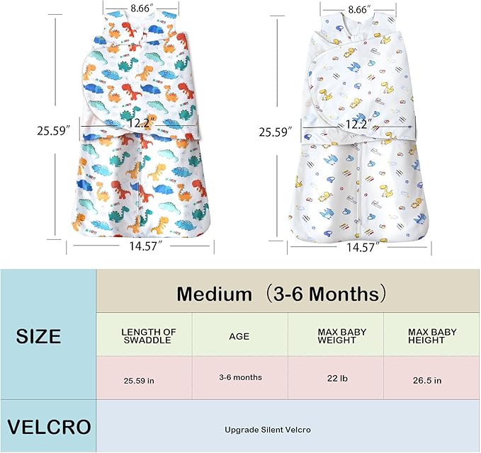 Baby Sleep sack Swaddle,Swaddles 3-6 Months,3-Way Adjustable Wearable Transition Blanket 100% Organic Cotton 2-Piece,12-18 lbs,1.0 TOG(Dinosaur A&Dinosaur B)
