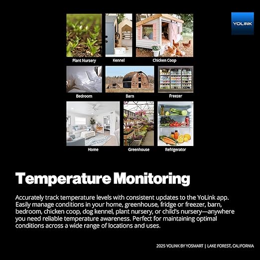YoLink Smart Freezer Thermometer, LoRa Wireless Fridge Temperature Sensor 3-Pack, Ideal for Refrigerator, Freezer, Greenhouse, Pet Cage, App & SMS Alerts, 5-Year Battery, Hub Included
