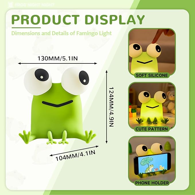 Frog Night Light for Kids, Dimmable Silicone Night Light for Nursery,Frog Lamp Suitable for Boys and Girls Room Decor