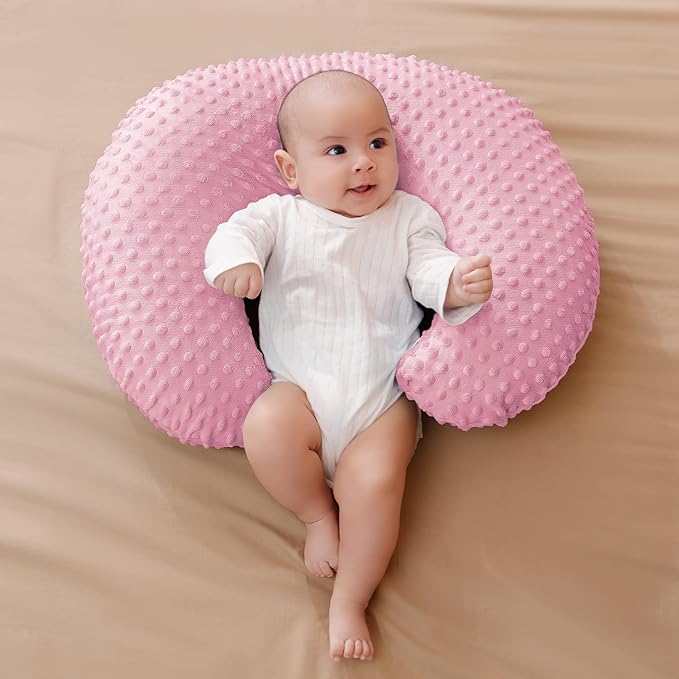 Nursing Pillow and Positioner with Cover for Breastfeeding and Bottle Feeding, Propping Baby, Tummy Time, Baby Sitting Support, Awake-Time Support (Candy Pink, 22" x 17.7" x 5.9")