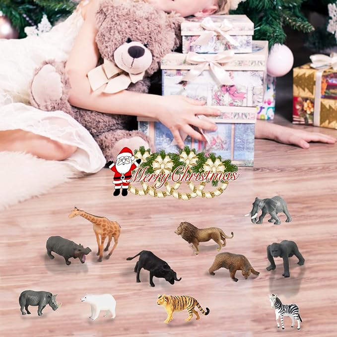 RUSON 12 Pcs Mini Safari Animals Figures Toys, Realistic Jungle Zoo Animal Figurines Cake Topper Toy Set Christmas Birthday Easter Egg Gift Party Supplies for Kids Toddlers