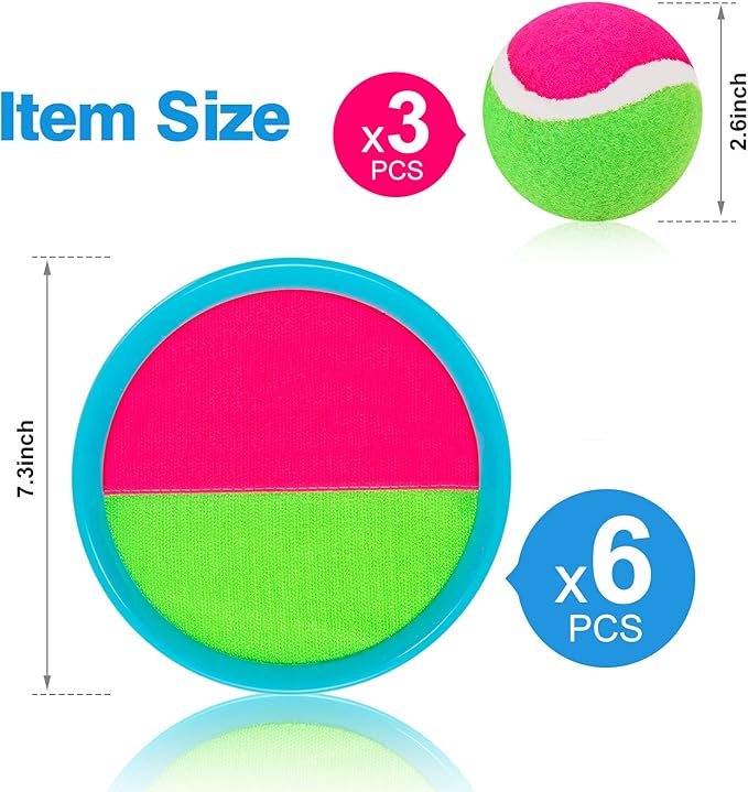 Beach Toys - Outdoor Games, Sand Toys, Toss and Ball Set with 6 Paddles and 3 Balls, Perfect Yard Games Outdoor Toys Games for Kids Ages 4-8 Easter Gifts for Kids/Adults/Family