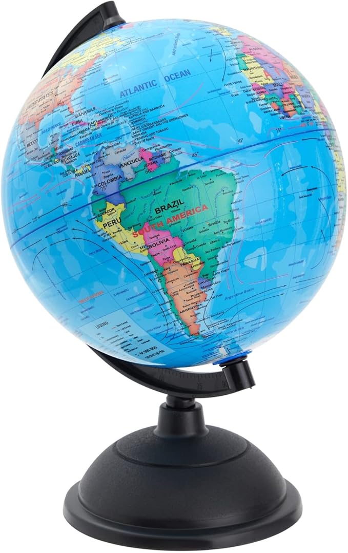 Juvale World Globe for Kids - 8-Inch, Multicolor with Plastic Stand - Educational Desk Globe with World Map for Kids & Classroom Decor