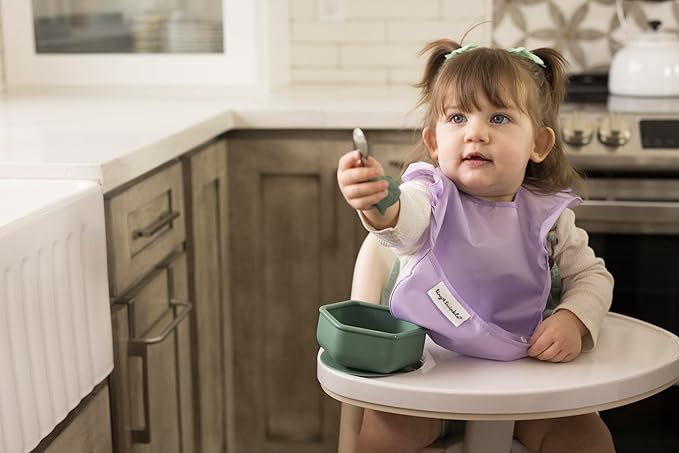 Tiny Twinkle Mess Proof Baby Bibs for Eating – Waterproof, Wipeable Toddler Bibs with Pocket – Baby Food Bibs for Girls & Boys(3 Pack, Floral Pop)