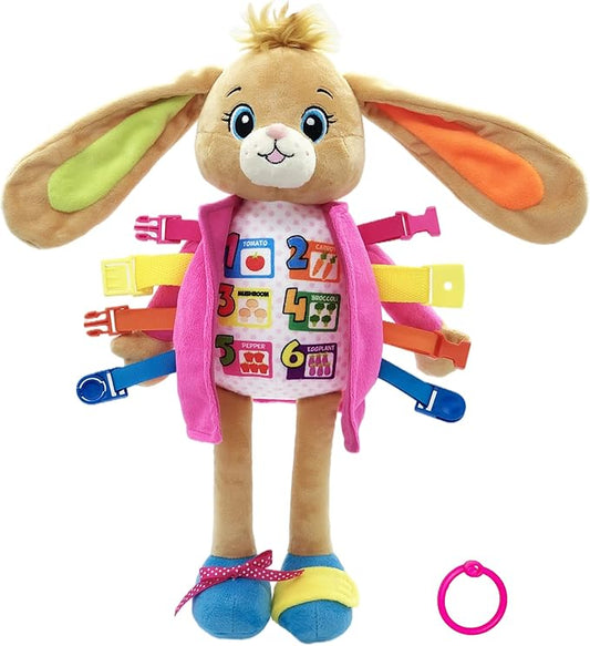 June Garden 16" Dressy Friends Bunnie - Educational Stuffed Plush Doll for Kids and Toddlers 2 Years and Up - Montessori Soft Toy Doll