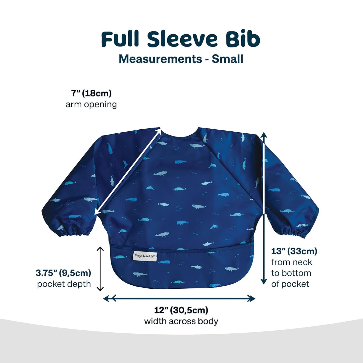 Tiny Twinkle Mess Proof Baby Bib,Waterproof Smock Baby Bib for Eating,Machine Washable Long Sleeve Bib,Baby Led Weaning,Toddler Bib,BLW Supplies(Ocean Life, Small 6-24 Months)