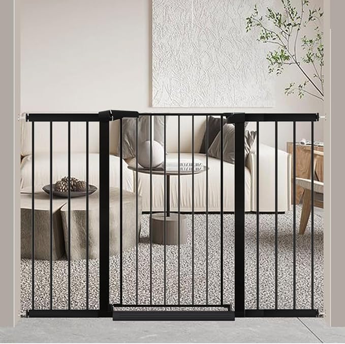 Fairy Baby 38" Extra Tall Baby Gate for Stairs Doorways, 48.9"-54.3" Adjustable Width Pet Dog Gate, Metal Pressure Mounted Auto Close Safety Child Gate for Kids Pets No Drilling, Black