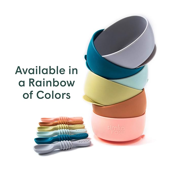 Simka Rose Baby Bowl & Spoon Set, Baby Bowls Suction for Toddler, BPA-Free Silicone Bowls Baby, Baby Bowl & Spoon Dishwasher & Microwave Safe Baby Feeding Supplies (Grey) - Silicone Suction Bowl