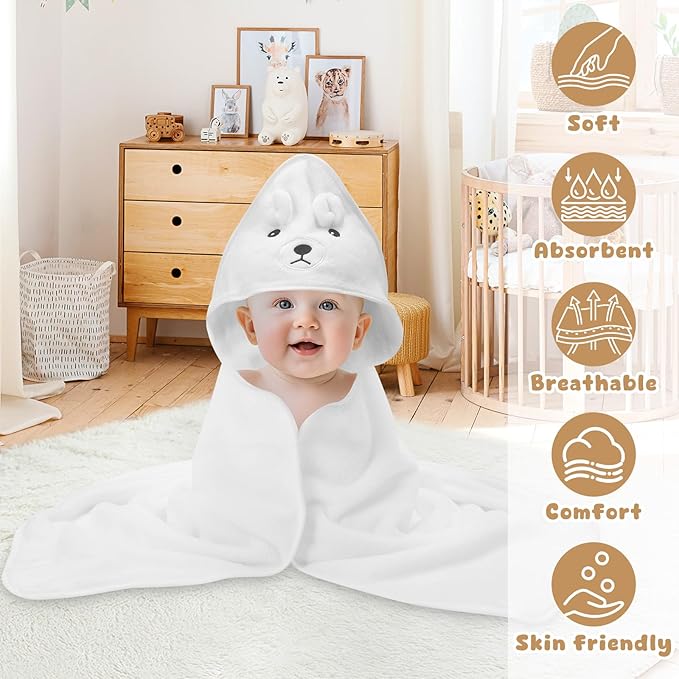 6 Pack Baby Hooded Bath Towels, Premium Ultra Soft Absorbent Coral Fleece Bath Towel Set for Newborns, Infants, Toddlers, and Kids, 31.5 X 31.5 Inch Hooded Towel for Boys and Girls