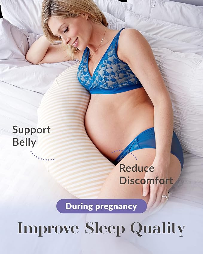 Mamaway Pregnancy Pillow for Sleeping, Nursing Pillow for Pregnancy, Temperature Regulating, Breathable, Bouncy, Adjustable C Shape Baby Feeding Positioner, Pregnancy Must Haves, Breathable Foam