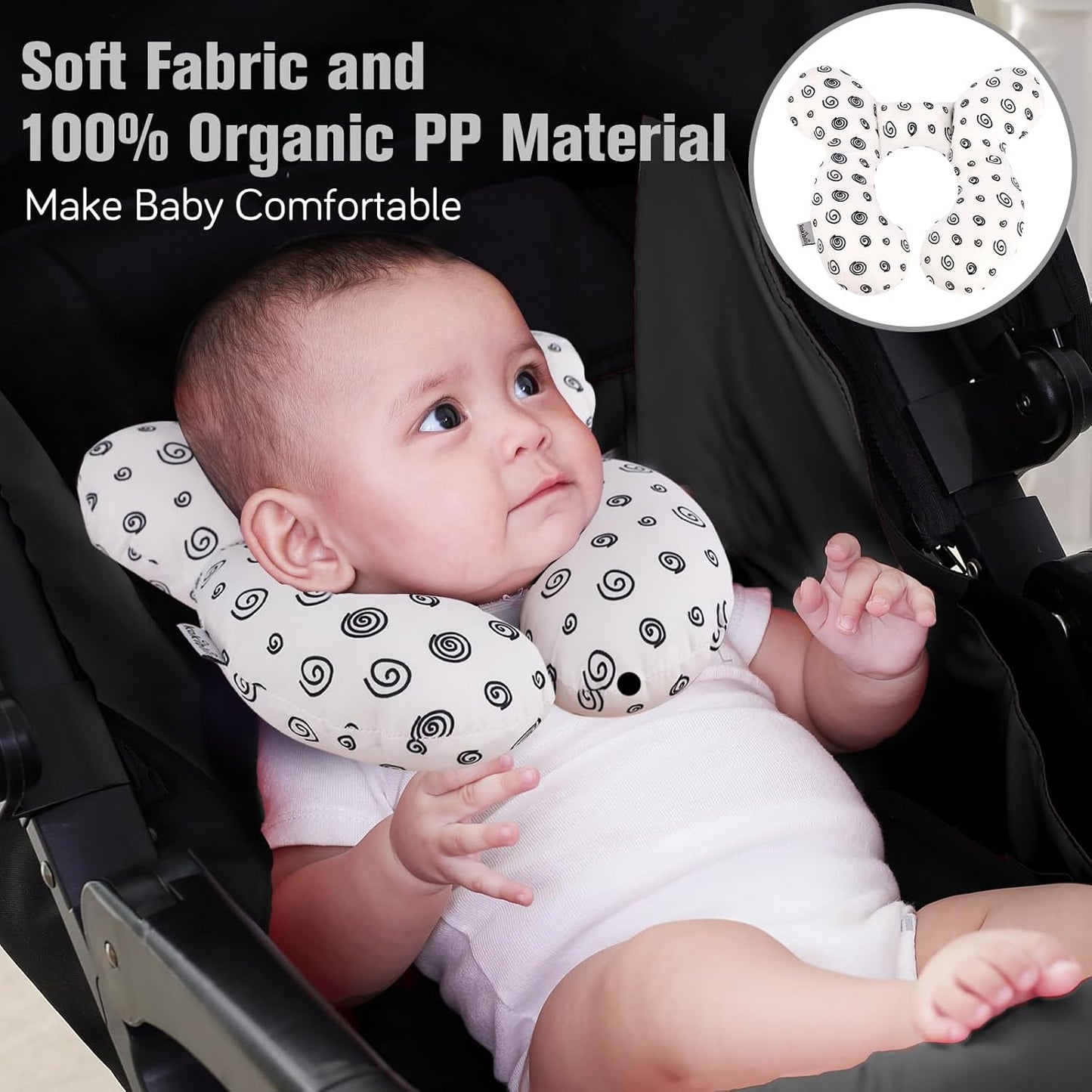 KAKIBLIN Baby Neck Pillow, Baby Head Pillow, Upgraded Travel Support Pillow for Carseat, Neck Support for Car Seat,Pushchair (Snail)