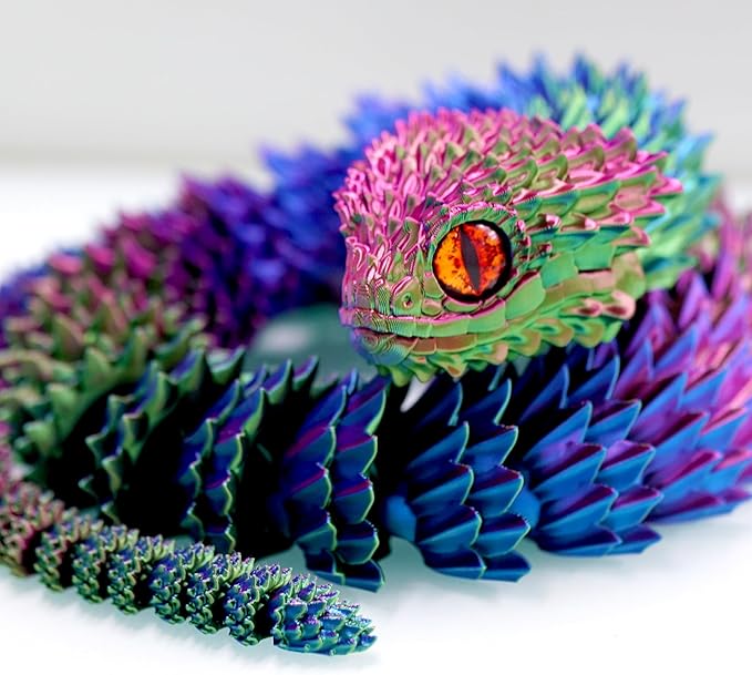 47.5inch Super Large 3D Printed Snake Models,Movable Teeth,Flexible Joint Animal lacertid Figurines, Stress Relief, Fidget restlessness, ADHD Toys, Surprise Fantasy Gifts (RGB/47.5inch)