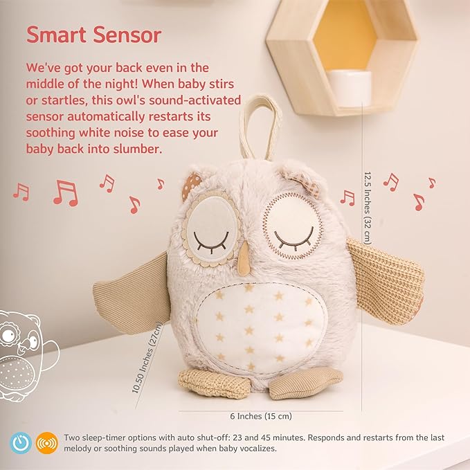 Cloud b Sound Machine with White Noise Soothing Sounds | Cuddly Stuffed Animal | Adjustable Settings and Auto-Shutoff | Nighty Night Owl™ Smart Sensor