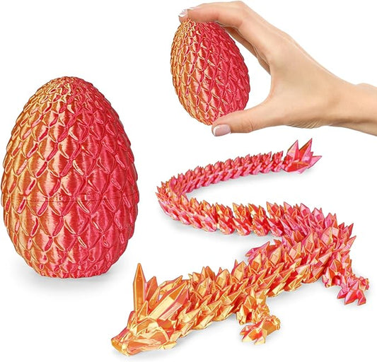 Small Dragon Eggs with Dragon Inside, 3D Printed Surprise Funny Gifts for Kids, Articulated Dragon Fidget Toys for Adults, Executive Desk Toys Office Room Décor (Orange Red)