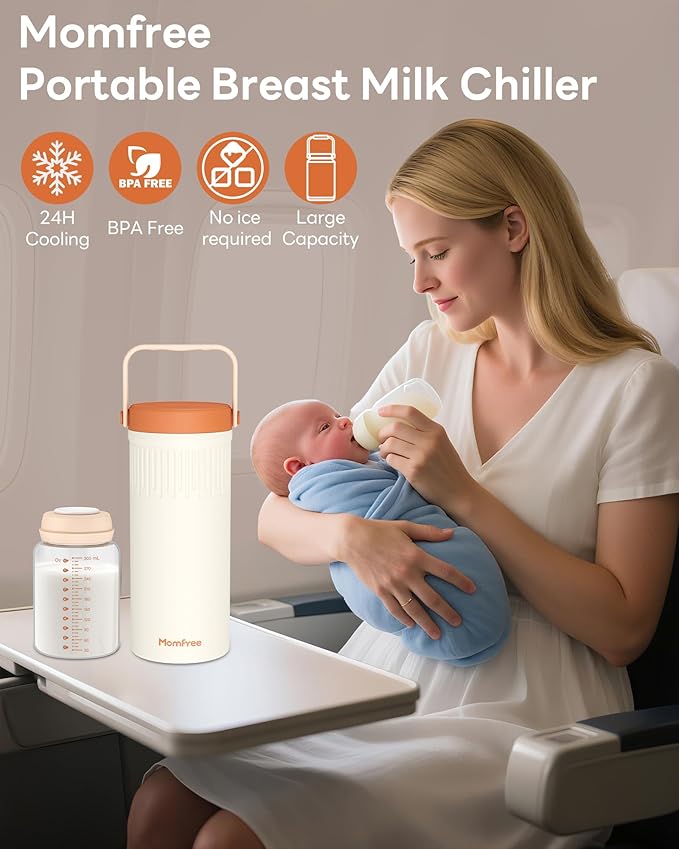 22oz Portable Breast Milk Cooler for Breastmilk Storage, Liquid Gold Saver 360° Cooling Keeps Milk Fresh for 24 Hours, Larger Capacity Breastmilk Chiller with 2pcs Bottles for Outdoor Mom