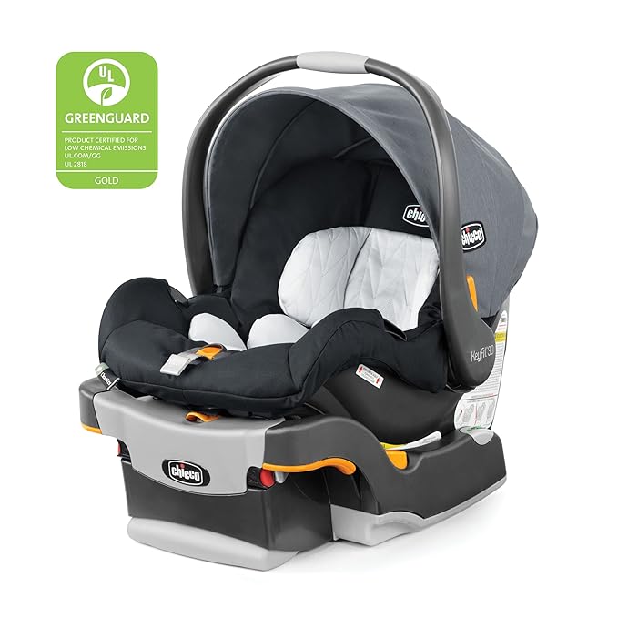 Chicco KeyFit 30 ClearTex Infant Car Seat and Base, Rear-Facing Seat for Infants 4-30 lbs., Includes Infant Head and Body Support, Compatible with Chicco Strollers, Baby Travel Gear | Pewter/Grey