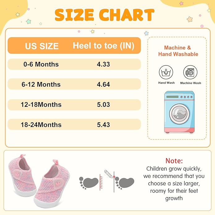 FEETCITY Baby First Walking Shoes Wide Baby Shoes Infant Sneakers Newborn Crib Shoe Barefoot Lightweight Slip On Shoe