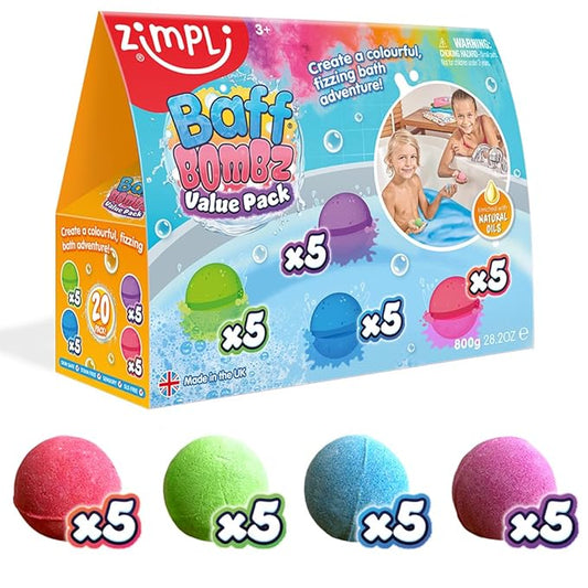 20 x Bath Bombs, Creates a Fizzing, Bath Time Adventure, Bubble Bath Bomb Gift Box, Party Bag Favours, Goody Bag Fillers for Children, Organic & Moisturising, Birthday Gifts for Kids