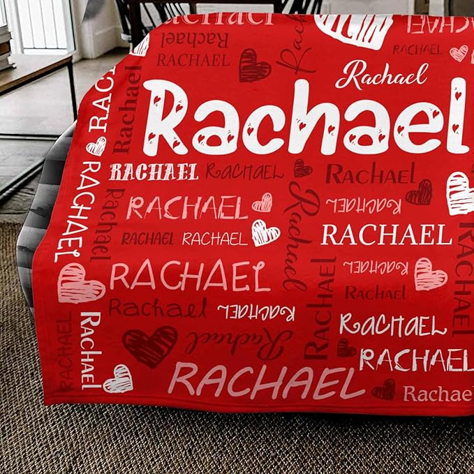 Custom Name Blanket for Girls Boys, Personalized Baby Blanket with Name, Red Hearts Pattern Blankets for Infant Toddler Birthday Christmas, Ultra-Soft & Cozy Blankets for Daughter Son Nephew Niece