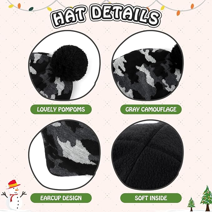 Duoyeree Kids Beanie Hat for Boys Girls Pom-pom Kint Hats Cozy Lining Winter Skull Cap