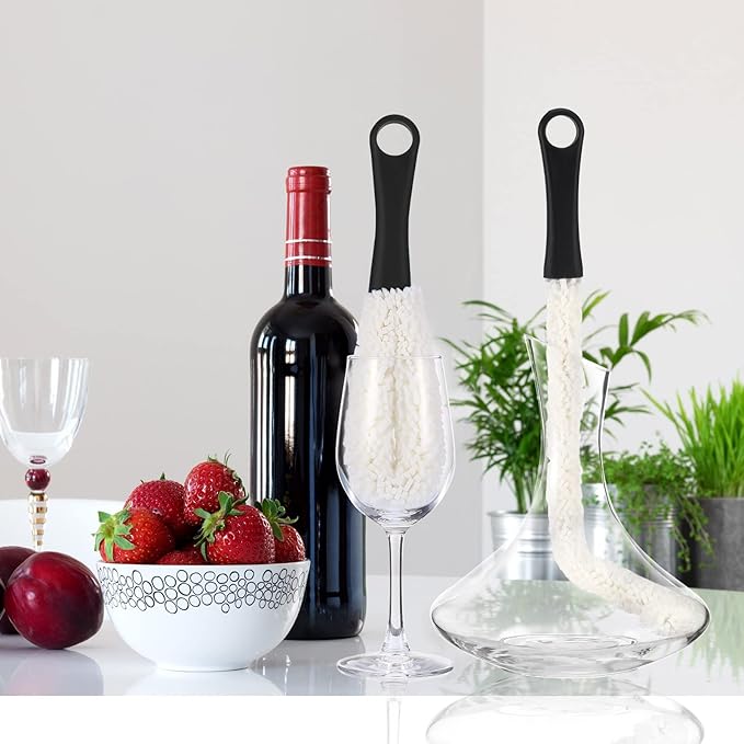 3 Pieces Decanter Cleaning Brush Flexible Bottle Scourer and 400 Pieces Reusable Decanter Cleaning Beads Household Tools for Wine Decanters Goblets Glasses Cups (Black Handle)