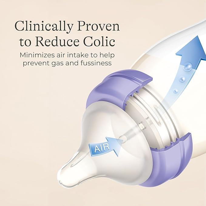 Lansinoh Anti-Colic Baby Bottles for Breastfeeding Babies, 11 Ounces, 4 Count, with 4 Fast Flow Nipples, Size F