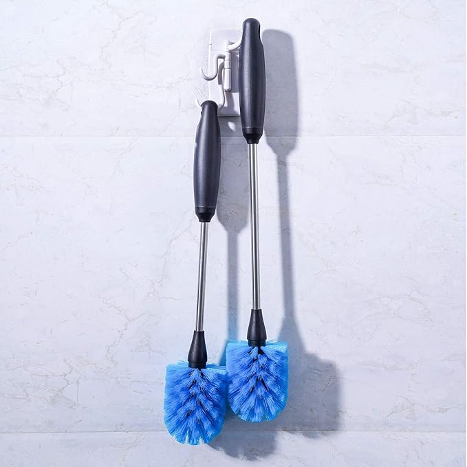 Stainless Steel Bottle Brush with Replaceable Head, Long Handle Scrub Brush for Water Bottles, Glasswares, Mugs, Flasks, Tumblers, Vases, and Kitchen Sink, 2 Pack, 15 in