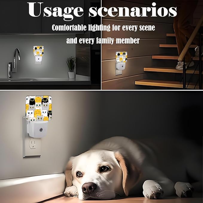 Cats Night Light,Plug Into Wall Decor for Stairway,Hallway,Kitchen,Dusk to Dawn Sensor Nightlights for Boys/Girls/Women/Men Room Gifts